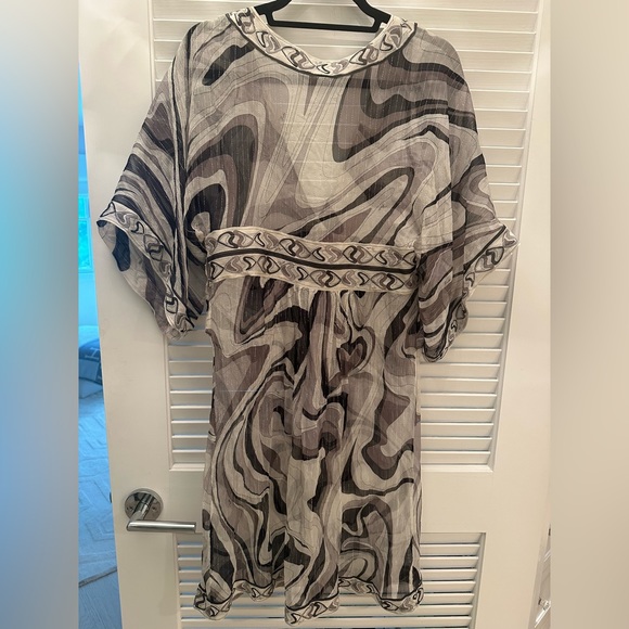 Emilio PUCCI black&white w silver metallic glitter  beach coverup, size S/M - Picture 4 of 4